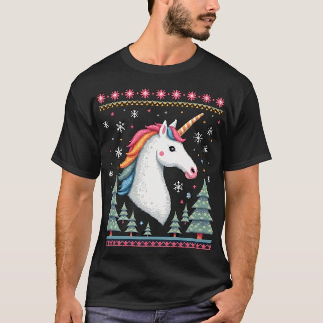 Jul Tema Stickad Enhörning Enhörningar T-Shirt ( (Framsida)