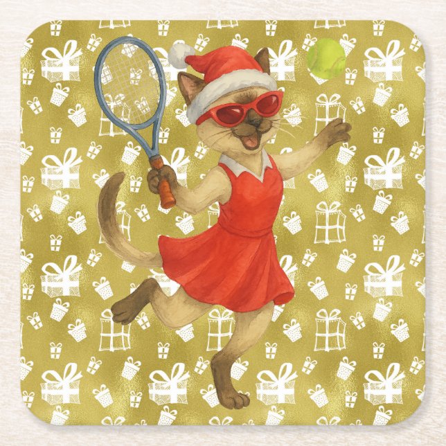 Jul tema tennis för kattälskare underlägg papper kvadrat (Framsidan)