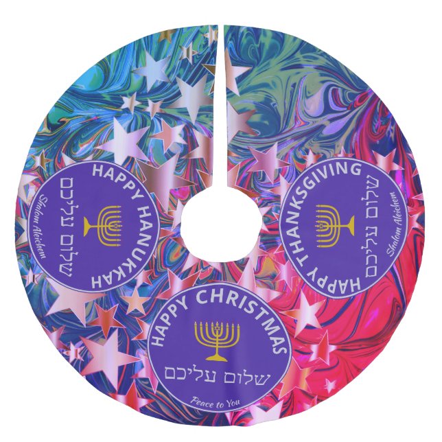 Jul | THANKSGIVING | Hanukkah | ANPASSNINGSBAR Julgransmatta Borstad Polyester (Framsidan)