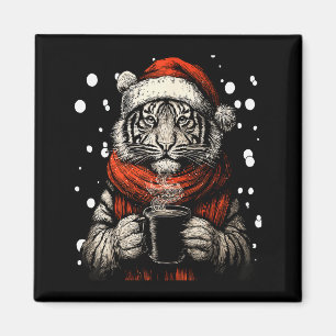 Jul Tiger Med Jultomte Hatt Kaffe Älskare Rolig Magnet