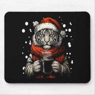 Jul Tiger Med Jultomte Hatt Kaffe Älskare Rolig Musmatta