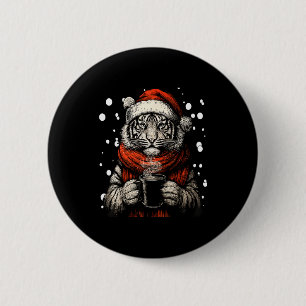 Jul Tiger Med Jultomte Hatt Kaffe Älskare Roligt Knapp