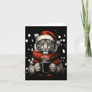 Jul Tiger Med Tomtehatt Kaffe Älskare Rolig Kort