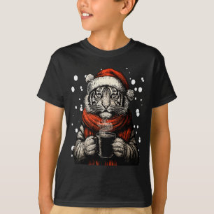 Jul Tiger Med Tomtehatt Kaffe Älskare Roligt  T Shirt