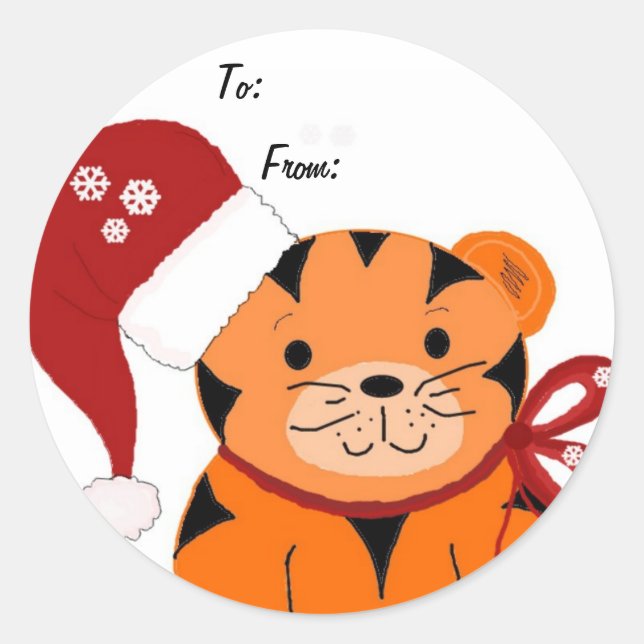 Jul Tiger Runt Klistermärke (Framsida)