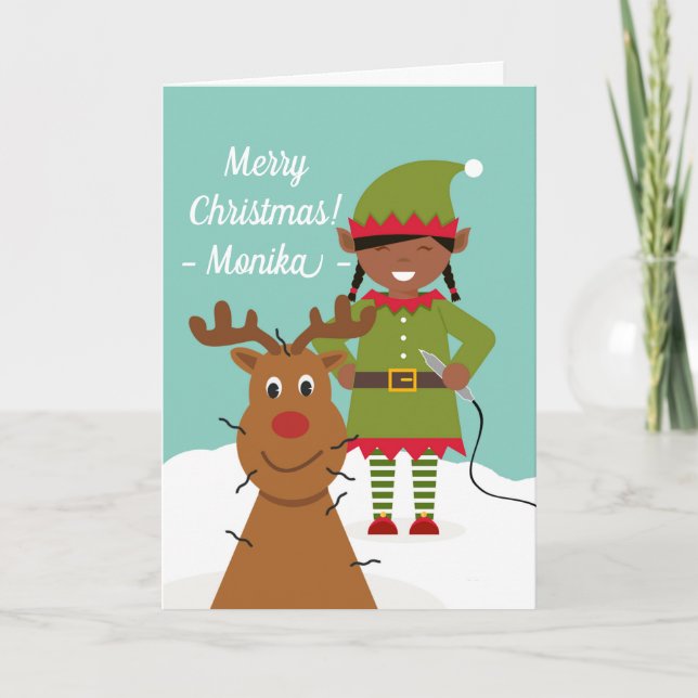 Jul till elev med Elf och Reindeer Helgkort (Framsida)