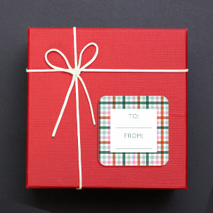 Jul till från Gingham Grönt Rosa Red Fyrkantigt Klistermärke