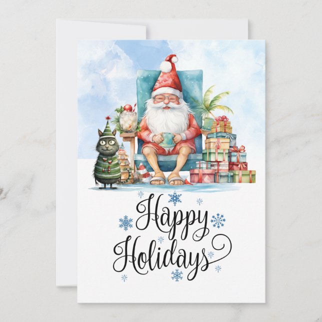 Jul till jul med TOMTE på stranden  Julkort (Framsida)