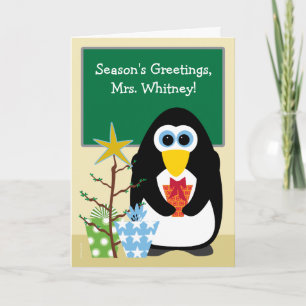 Jul till läraren Cute Penguin i klassrum Helgkort