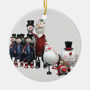 Jul Tin Choir, med Santa, Snögubbe, Penguin Julgransprydnad Keramik