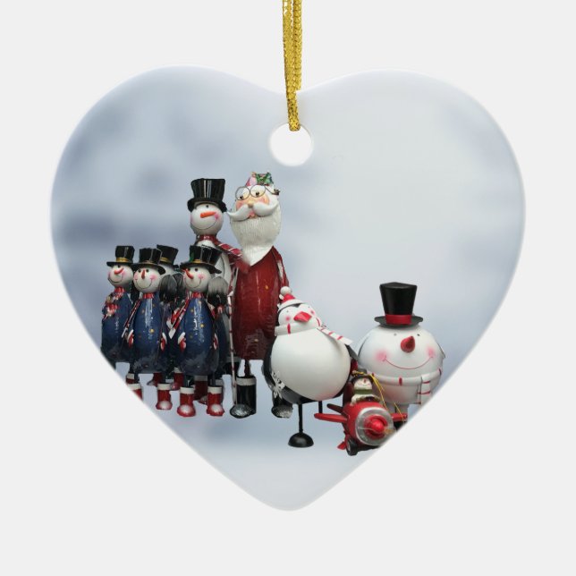 Jul Tin Choir, med Santa, Snögubbe, Penguin Julgransprydnad Keramik (Framsidan)