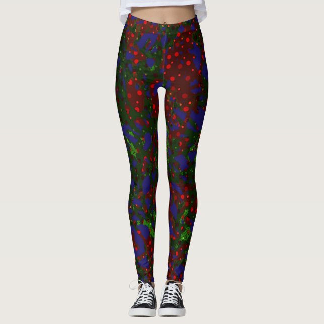 Jul Tinsel Blue Red Design Leggings (Framsida)