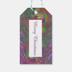 Jul Tinsel Peacock Feathers Presentetikett