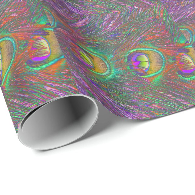 Jul Tinsel Peacock Feathers Presentpapper (Rullad Hörn)