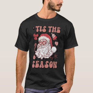 Jul Tis Season Cute Santa Julafton Groovy Fa T Shirt