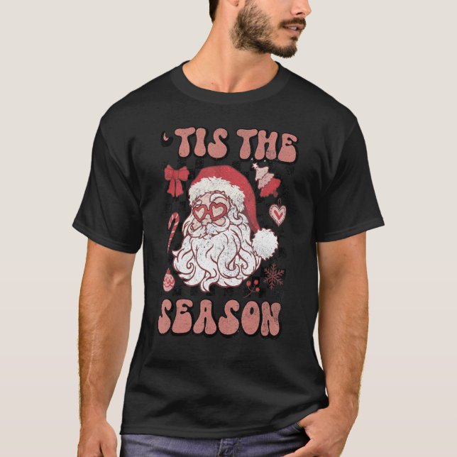 Jul Tis Season Cute Santa Julafton Groovy Fa T Shirt (Framsida)
