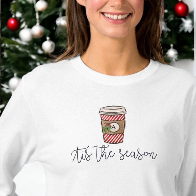 Jul Tis Season Monogram Coffee Mistletoe T Shirt (Skapare uppladdad)