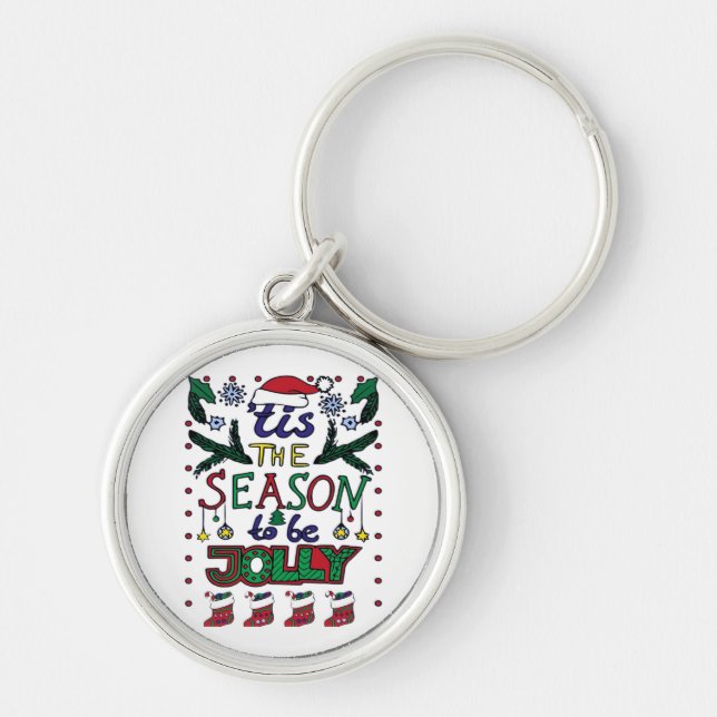 Jul Tis Season Rund Silverfärgad Nyckelring (Framsidan)