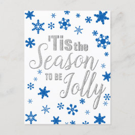 Jul Tis Season Snowflake Blue Silver Helg Vykort