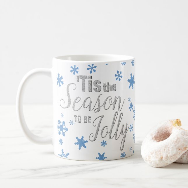 Jul Tis Season Snowflake Blue Silver Kaffemugg (Med munk)