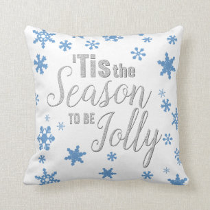 Jul Tis Season Snowflake Blue Silver Kudde