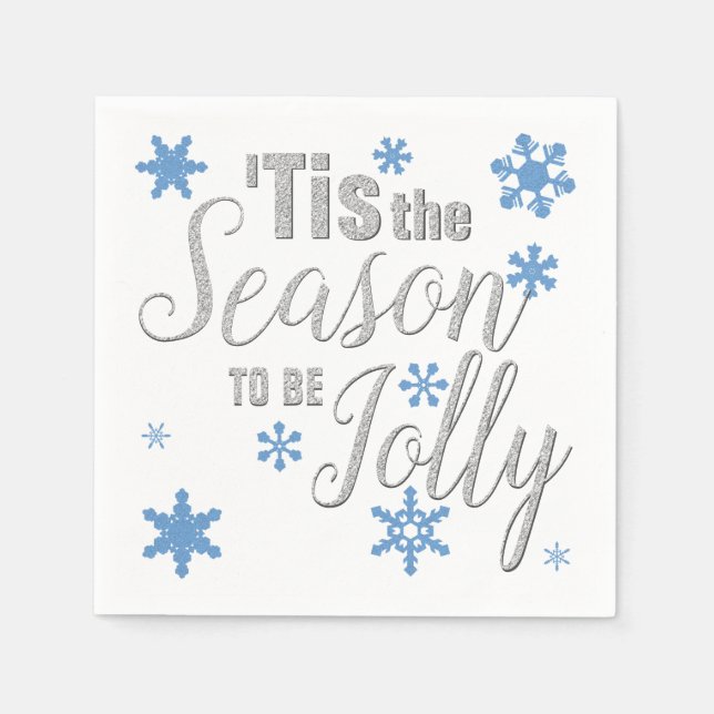 Jul Tis Season Snowflake Blue Silver Pappersservett (Framsidan)
