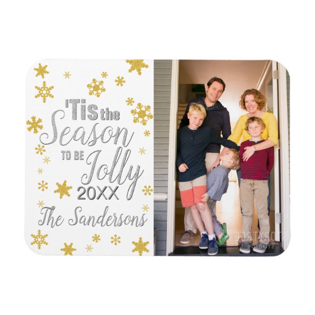 Jul Tis Snowflake Silver Guld Magnet (Horisontell)