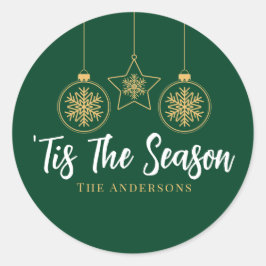 Jul "Tis the Season Grönt Guld, White Family Runt Klistermärke