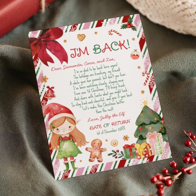 Jul Tjej Brev från Tomte Brevkort Inbjudningar (Christmas Ginger Hair Fair Girl Letter from Elf Letter Card )
