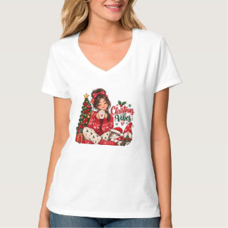 Jul Tjej, Katt Samling Söta Högtidsdesigner T Shirt