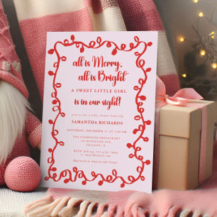 Jul-tjej rosa röda ljus baby shower inbjudningar