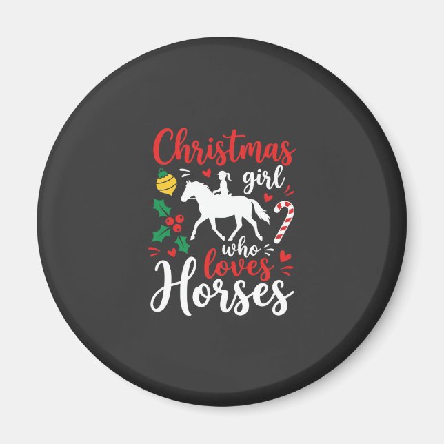 Jul tjej som älskar hästar magnet (Framsidan)