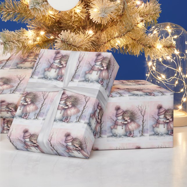 Jul-tjej som kramar en snöman presentpapper (Helgdagar)