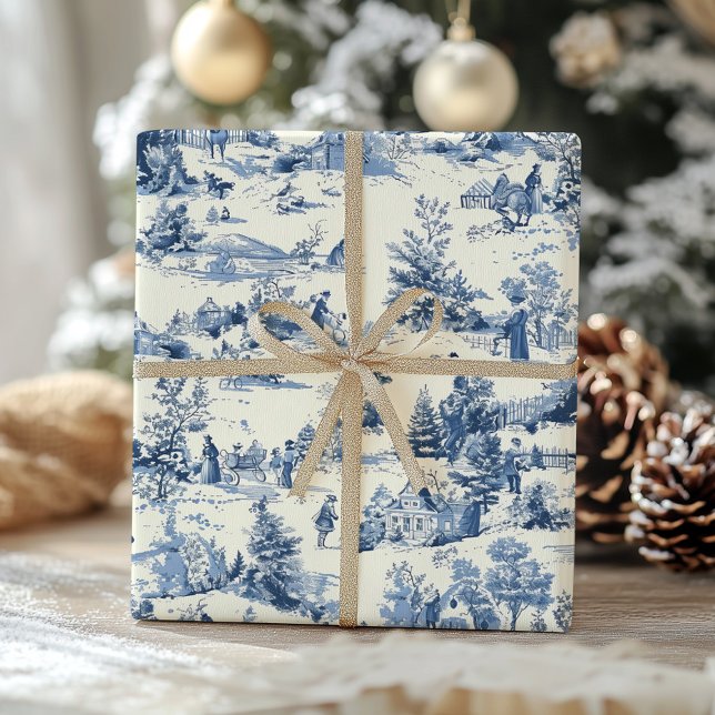 Jul Toile Blue Vintage Victorian Helgdag Presentpapper (Skapare uppladdad)