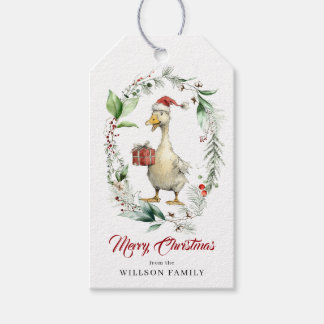 Jul Tokiga Gås Ornamenterad Krans Bär Presentetikett