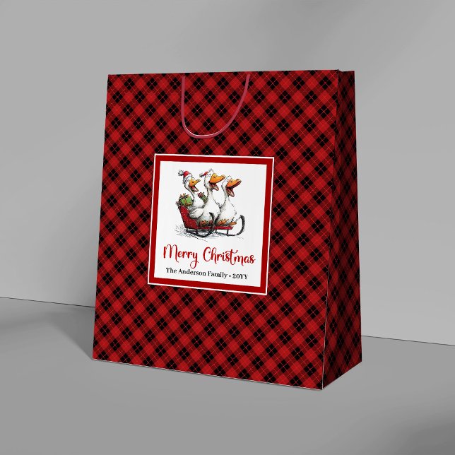 Jul Tokiga Gäss Tecknad Humor Presentpåsar (Christmas Silly Geese Cartoon Humor Gift Bags)