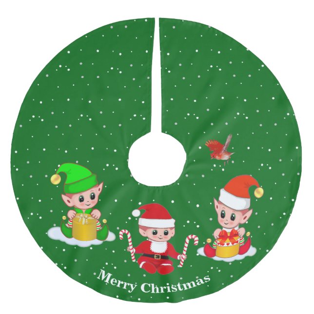 Jul Tomtar på Grönt Julgransmatta Borstad Polyester (Framsidan)