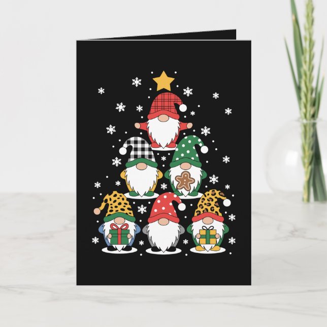 Jul Tomtar Träd Stack Jul Snöflinga Kaka Kort (Framsida)