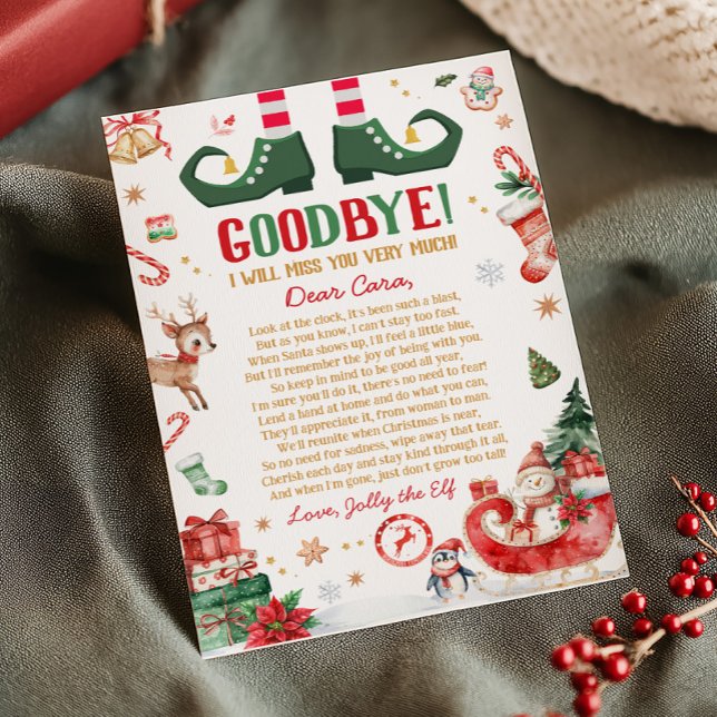 Jul Tomte Avskedsbrev Lyckligt Jul Kort (Elf Christmas Goodbye Letter Card)