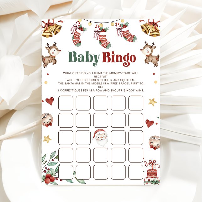 Jul Tomte Baby Bingo Baby Shower Spel Inbjudningar (Skapare uppladdad)