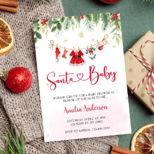 Jul Tomte Babykläder för Flickor Baby Shower Inbjudningar