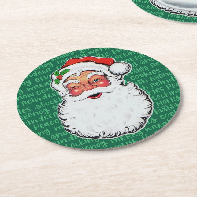 Jul Tomte Blinkar Söt Högtid Söt Mönster 6 Underlägg Papper Rund (Vinklad)