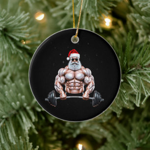 Jul Tomte Bodybuilder Tyngdlyftning Gym Julgransprydnad Keramik