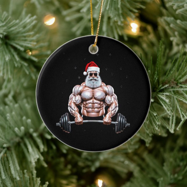 Jul Tomte Bodybuilder Tyngdlyftning Gym Julgransprydnad Keramik (Träd)