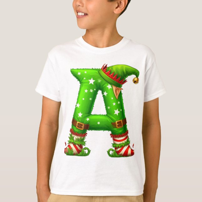 Jul Tomte Bokstav A Tecknad Karaktär T Shirt (Framsida)
