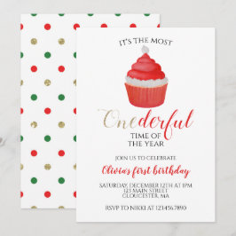 Jul Tomte Cupcake Underbar Första Födelsedag J Inbjudningar