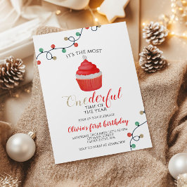 Jul Tomte Cupcake Underbar Första Födelsedag J Inbjudningar