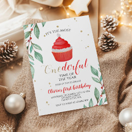 Jul Tomte Cupcake Underbar Första Födelsedag J Inbjudningar