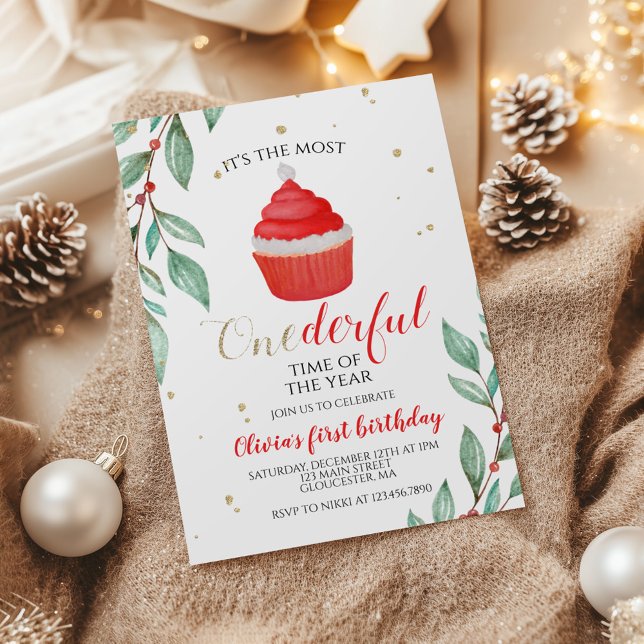Jul Tomte Cupcake Underbar Första Födelsedag J Inbjudningar (Skapare uppladdad)