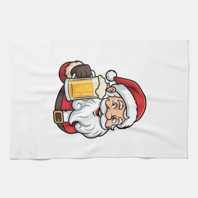 Jul Tomte Dricker Öl Jul Grafik Kökshandduk (Horisontell)
